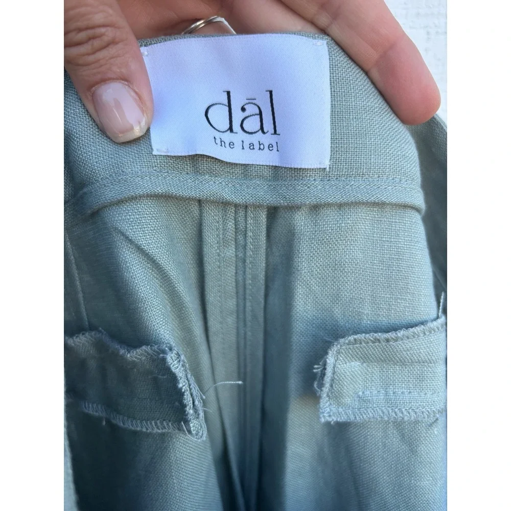 Dāl The Label Linen Wide Leg Pleated Sage Green High Rise Tailored Pants Sz‎ 8 - Picture 3 of 7